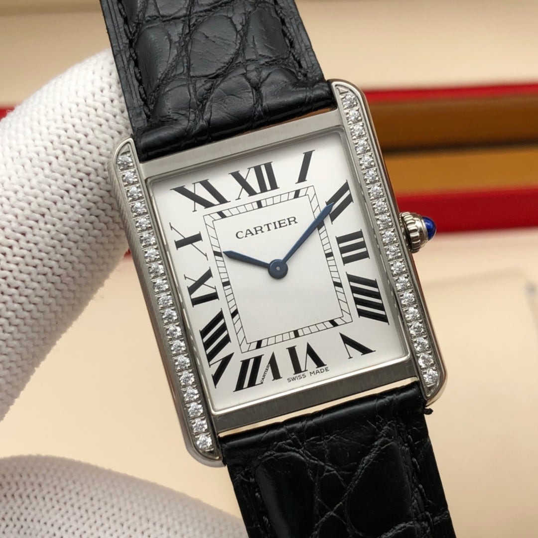 CARTIER TANK LOUIS QUARTZ STEEL CASE DIAMOND BEZEL