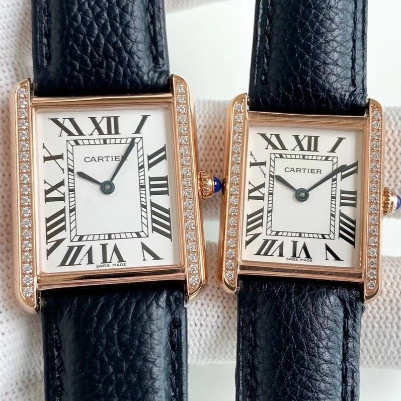 CARTIER TANK SOLO QUARTZ DIAMOND BEZEL CALF SKIN