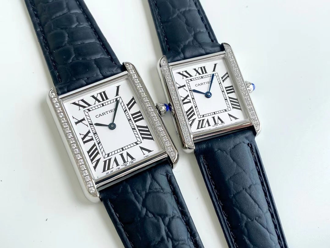 CARTIER TANK SOLO QUARTZ DIAMOND BEZEL CROCODILE SKIN