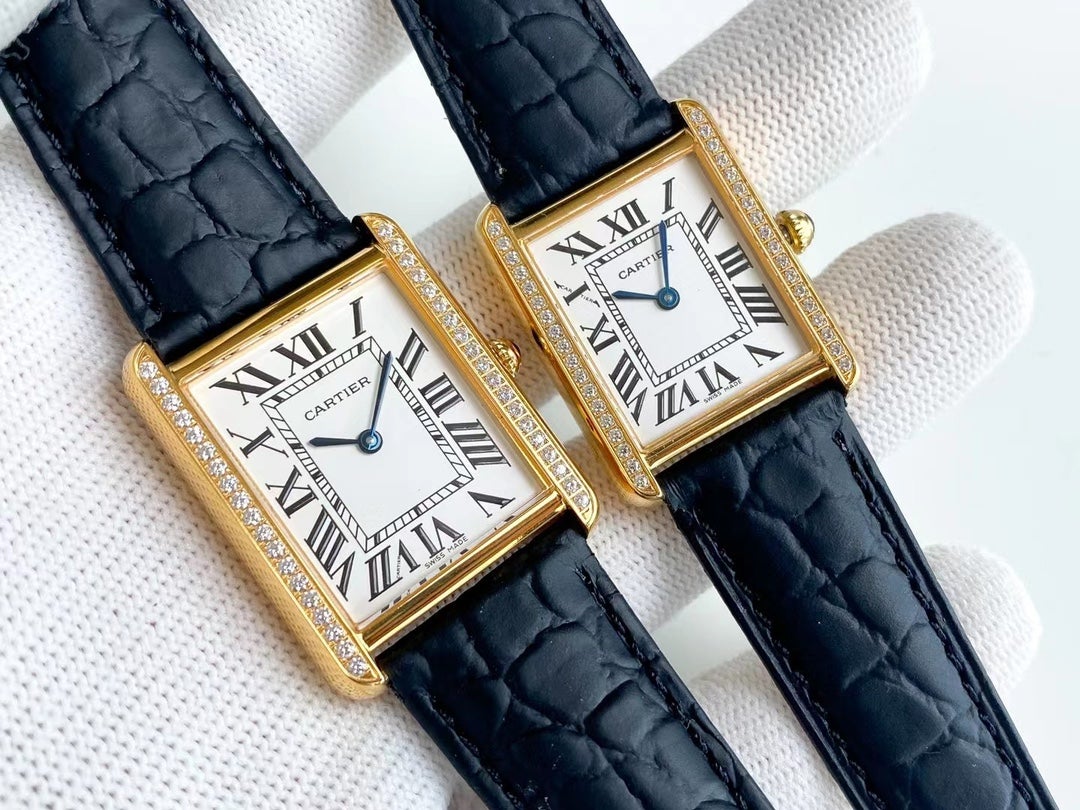CARTIER TANK SOLO QUARTZ DIAMOND BEZEL CROCODILE SKIN