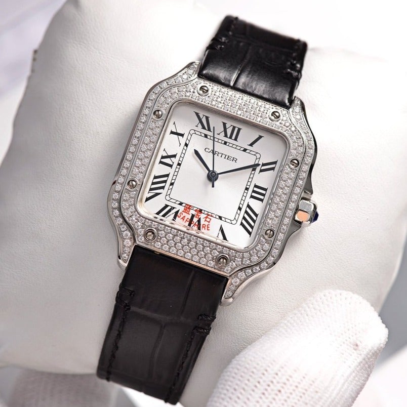CARTIER SANTOS LADY 35MM QUARTZ STEEL CASE LEATHER