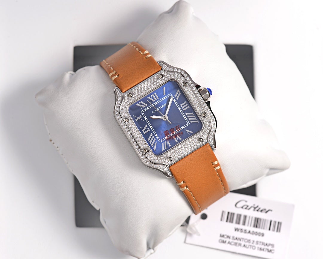 CARTIER SANTOS LADY 35MM QUARTZ STEEL CASE LEATHER