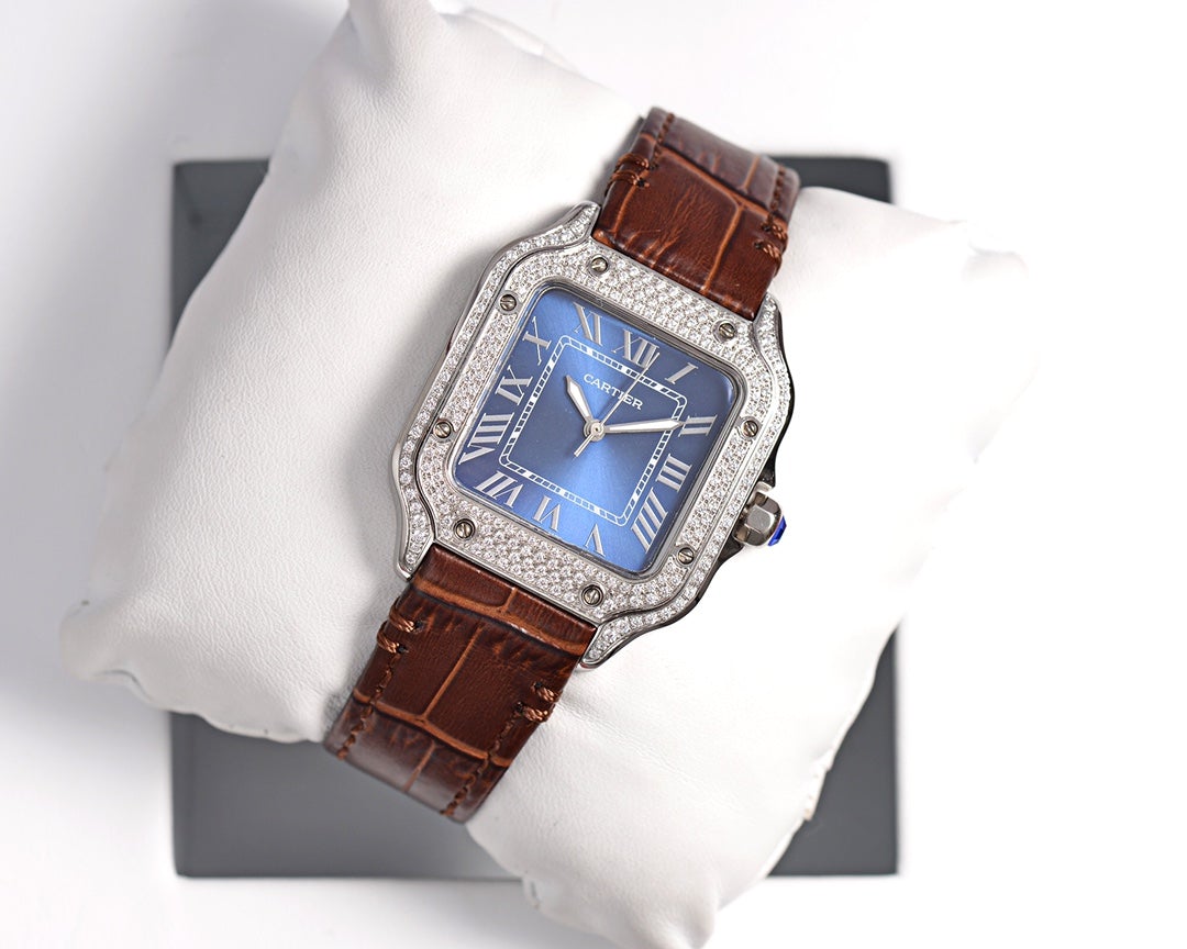 CARTIER SANTOS LADY 35MM QUARTZ STEEL CASE LEATHER