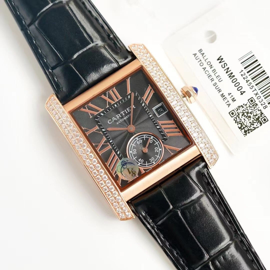 CARTIER TANK MC LADIES SECOND TIME GOLD CASE DIAMOND BEZEL