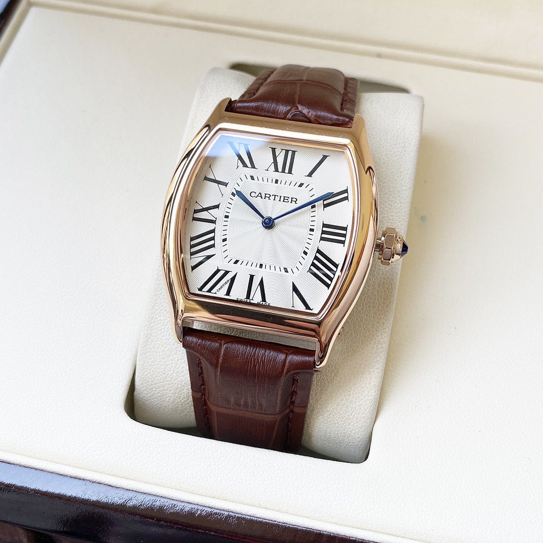 CARTIER TORTUE 40MM STEEL CASE LEATHER STRAP