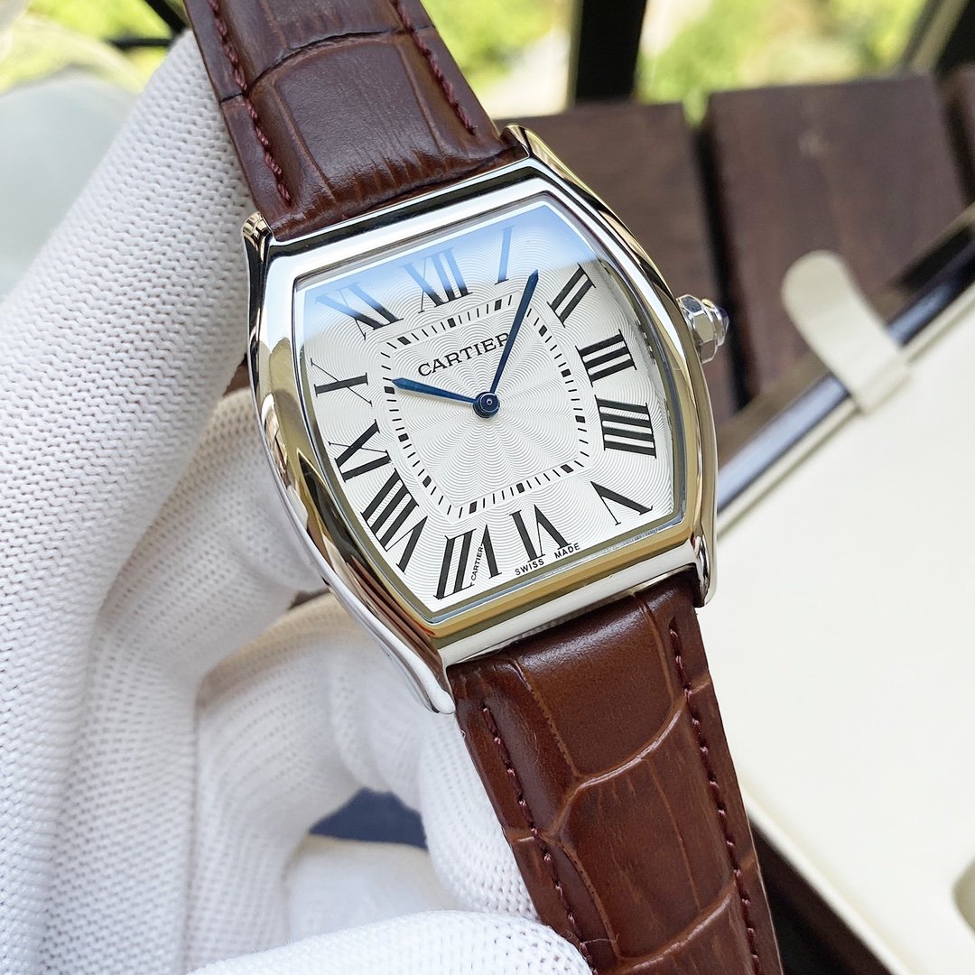 CARTIER TORTUE 40MM STEEL CASE LEATHER STRAP