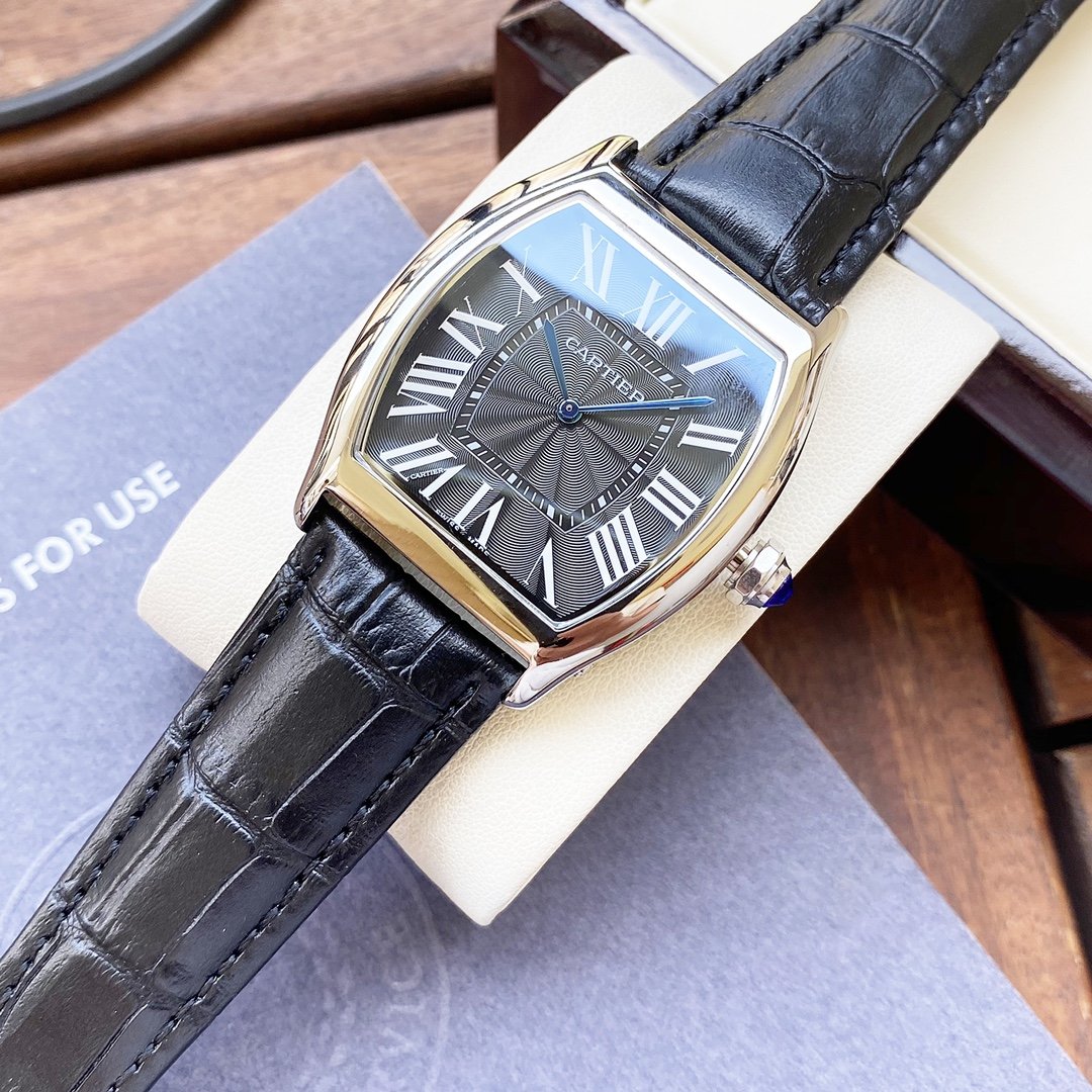 CARTIER TORTUE 40MM STEEL CASE LEATHER STRAP