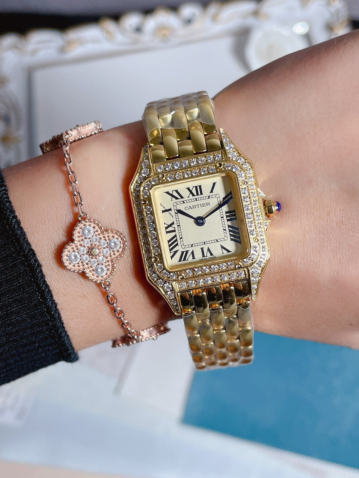 CARTIER PANTHERE 27MM QUARTZ ROSE GOLD DIAMOND BEZEL