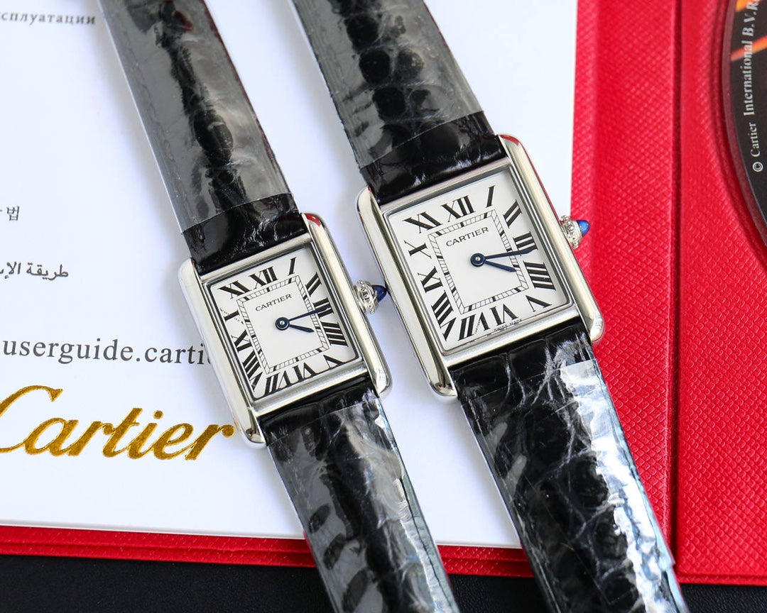 CARTIER TANK MUST SMALL CROCODILE STRAP WHITE DIAL