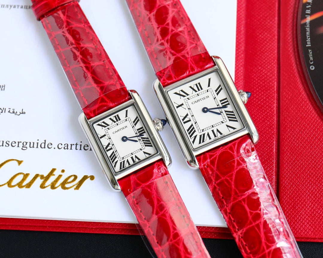 CARTIER TANK MUST SMALL CROCODILE STRAP WHITE DIAL