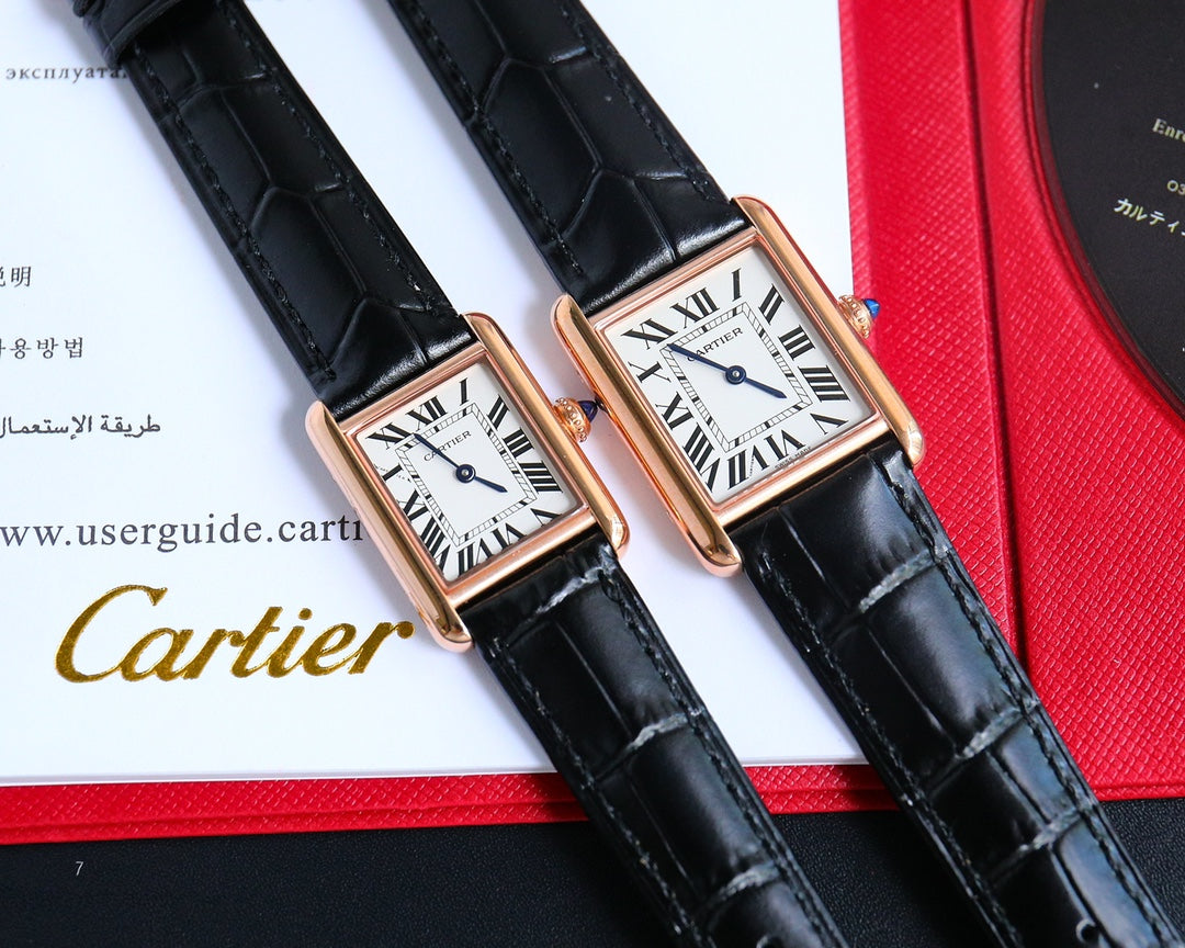 CARTIER TANK MUST SMALL PINK GOLD LEATHER STRAP WHITE DIAL