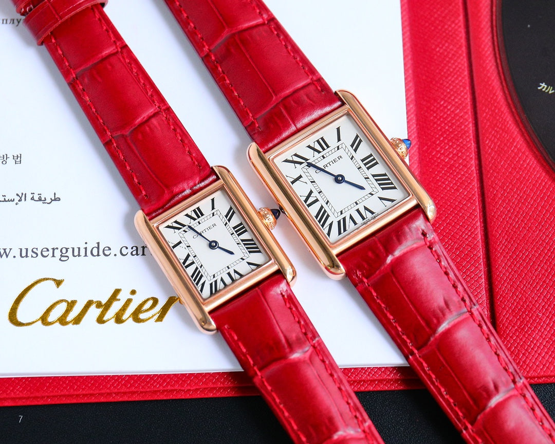 CARTIER TANK MUST SMALL PINK GOLD LEATHER STRAP WHITE DIAL