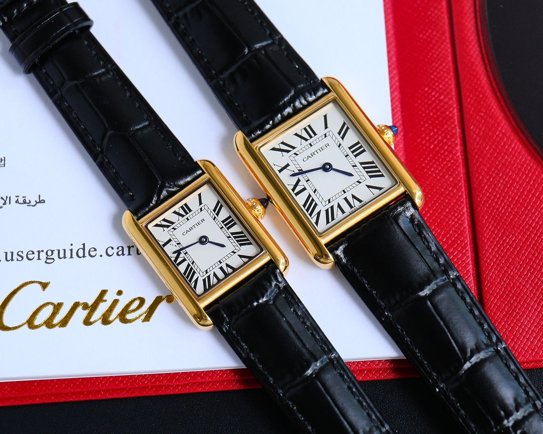 CARTIER TANK MUST SMALL GOLD LEATHER STRAP WHITE DIAL