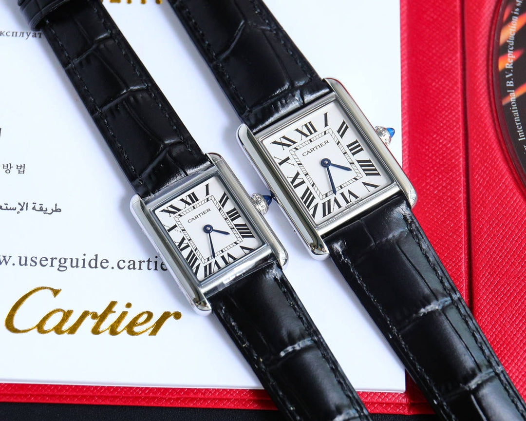 CARTIER TANK MUST SMALL STEEL LEATHER STRAP WHITE DIAL