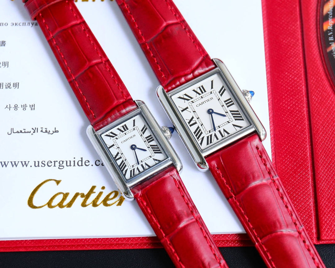 CARTIER TANK MUST SMALL STEEL LEATHER STRAP WHITE DIAL
