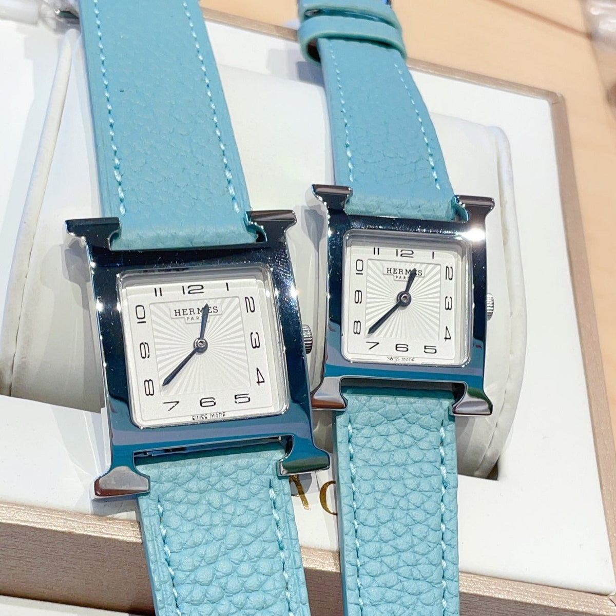 HERMES HEURE H 26 SILVER WHITE DIAL EPSOM LEATHER