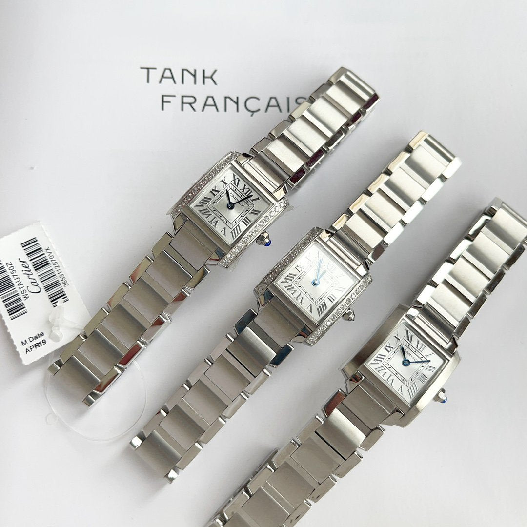 CARTIER TANK FRANCAISE 20 STEEL DIAMOND BEZEL WHITE DIAL