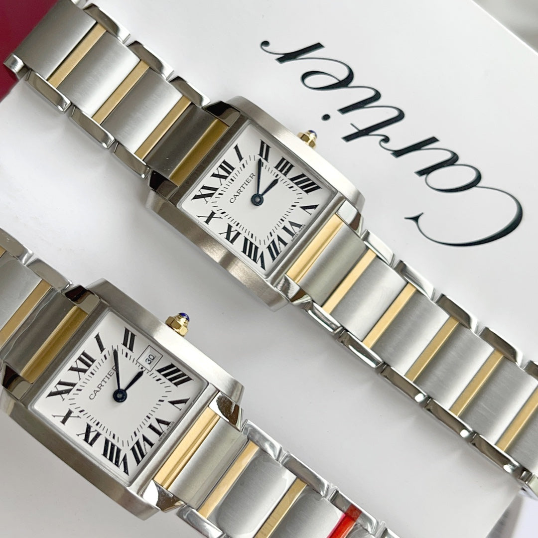 CARTIER TANK FRANCAISE 25 GOLD STEEL WHITE DIAL