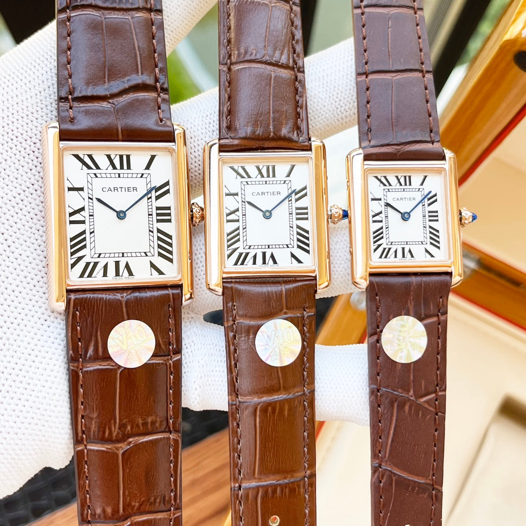 CARTIER TANK MUST PINK GOLD CASE LEATHER