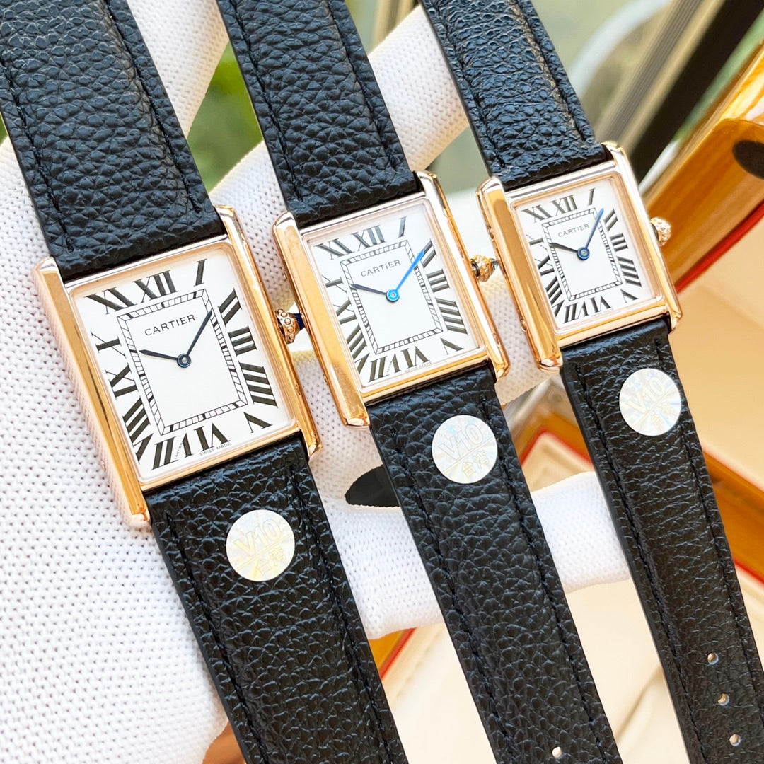 CARTIER TANK MUST PINK GOLD CASE LEATHER
