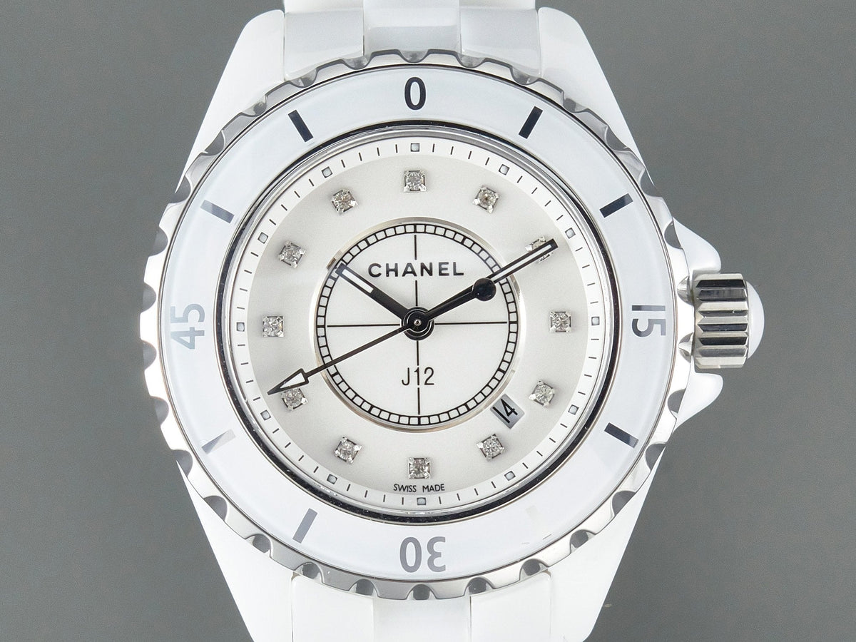 CHANEL J12 Date Quartz White Ceramic Diamond Numerals White Dial