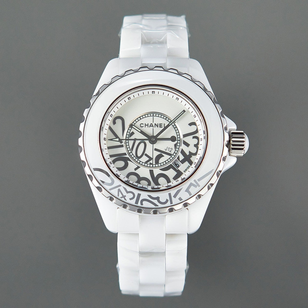 CHANEL J12 Date Quartz White Ceramic Stainless Graffiti Limited