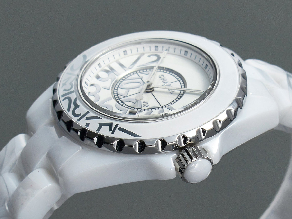 CHANEL J12 Date Quartz White Ceramic Stainless Graffiti Limited