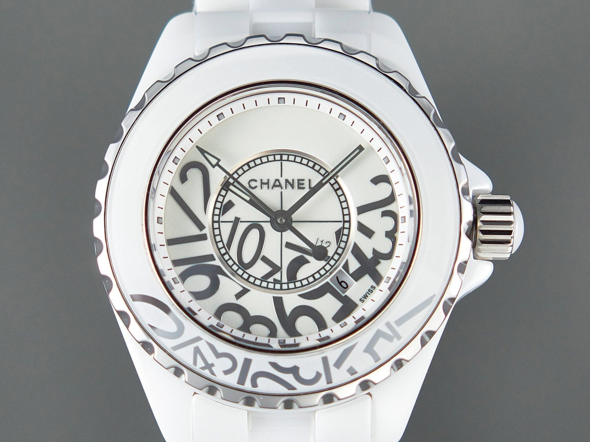CHANEL J12 Date Quartz White Ceramic Stainless Graffiti Limited