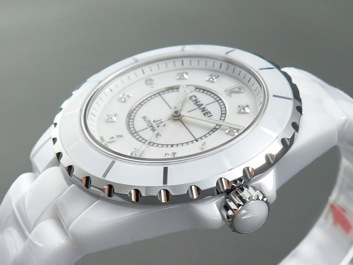 CHANEL J12 Automatic White Ceramic Black Diamond Numerals Mop Dial