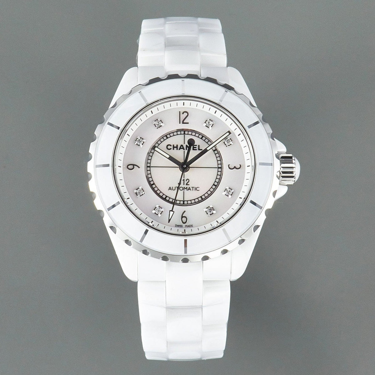 CHANEL J12 Automatic White Ceramic Black Diamond Numerals Mop Dial