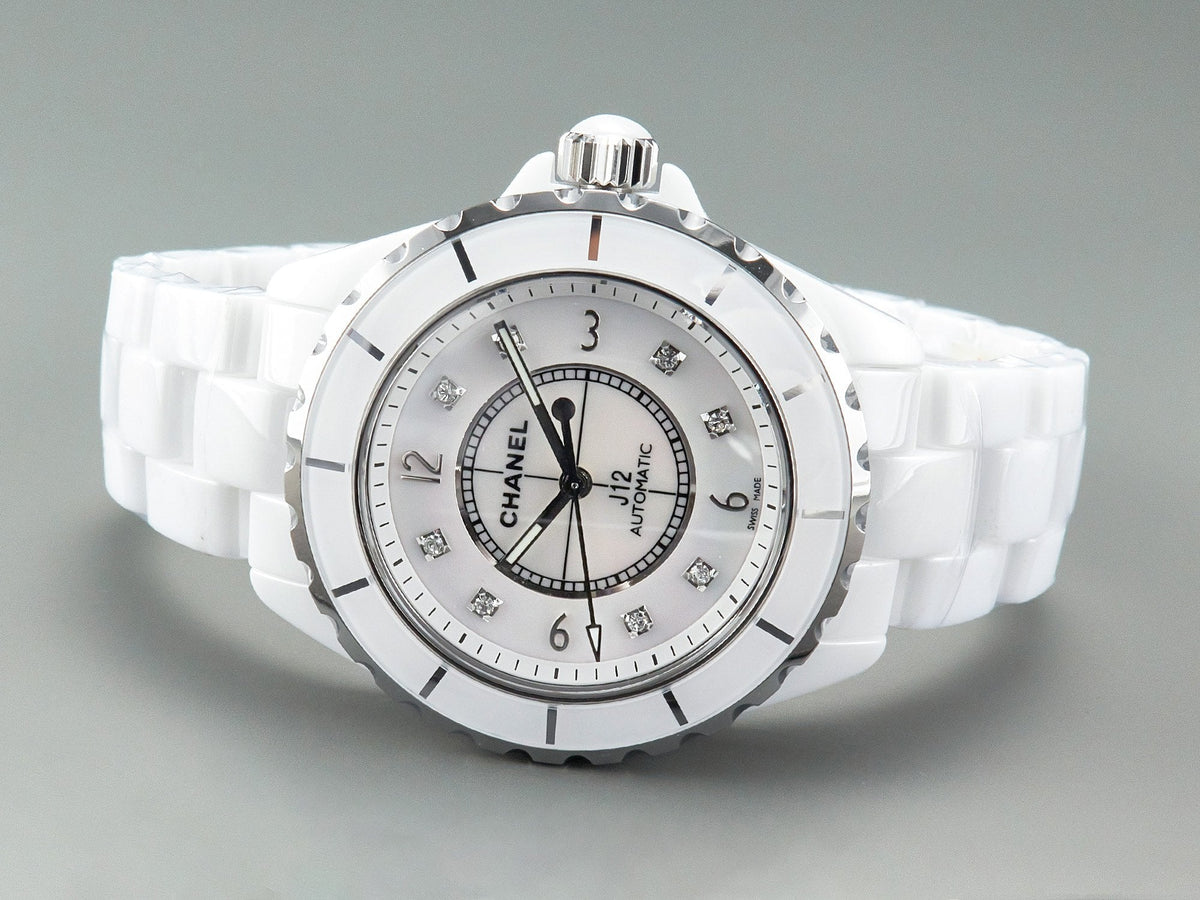 CHANEL J12 Automatic White Ceramic Black Diamond Numerals Mop Dial