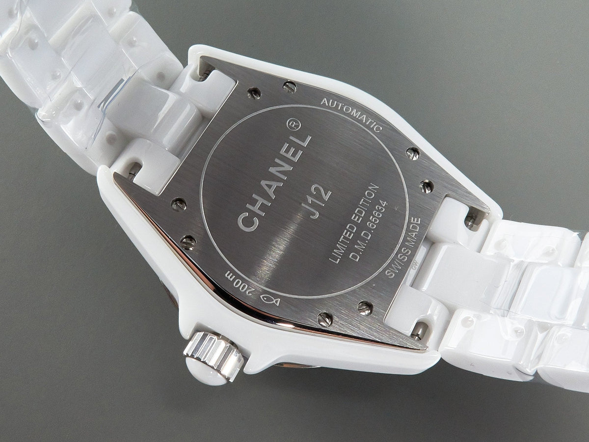 CHANEL J12 Automatic White Ceramic Pink Diamond Numerals White Dial