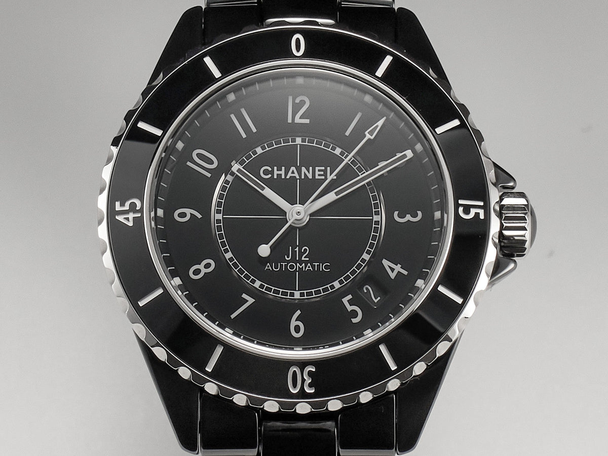 CHANEL J12 Date Automatic Black Ceramic White Numerals Black Dial Black Steel Hands