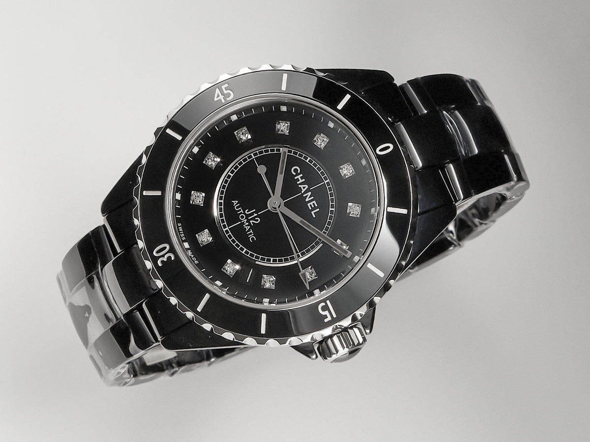 CHANEL J12 Date Automatic Black Ceramic Diamond Numerals Black Dial Black Steel Hands