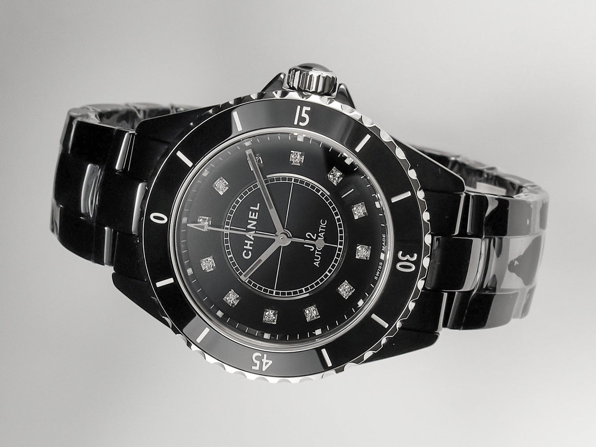 CHANEL J12 Date Automatic Black Ceramic Diamond Numerals Black Dial Black Steel Hands
